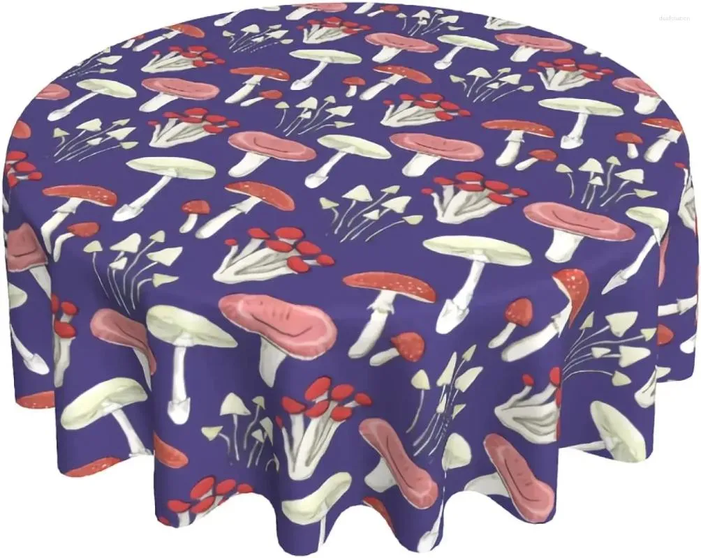 Tafelkleed Mooie Cartoon Paddestoelen Rond Tafelkleed Kleurrijke Paddestoel Ronde Cover Decoratief Voor Eetkamer 60 Inch