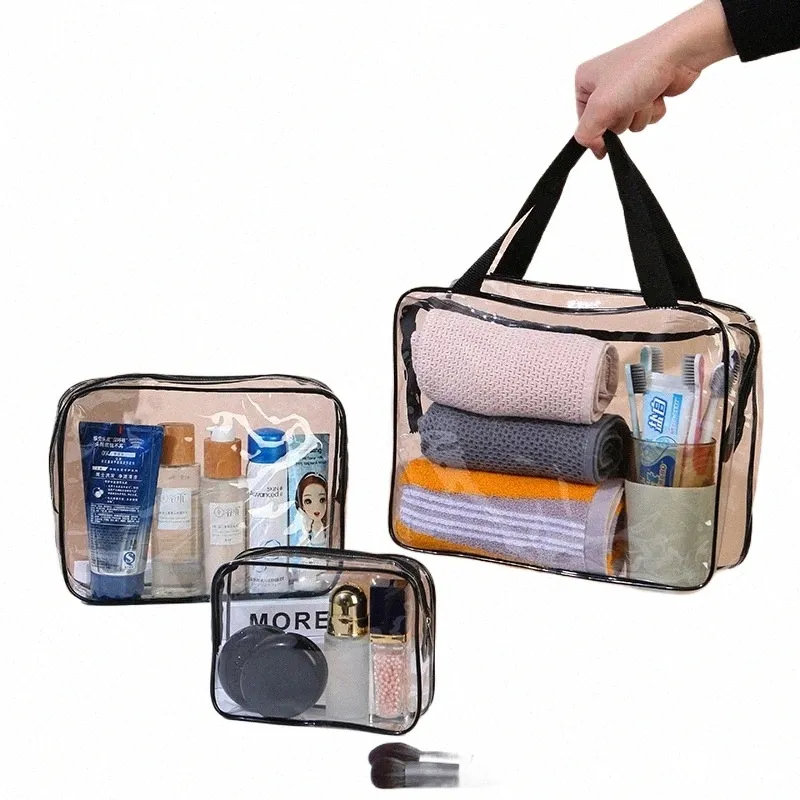 3 pezzi trasparenti borse da toilette borsa da viaggio per trucco cosmetico organizer da donna borsa da viaggio in PVC trasparente borse da bagno W Bag Nuovo d6nl #