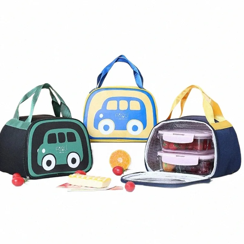 Carto Car Isolated Food Bag Bento Lunch Box Thermal Cooler Bags Ctainer Portable Work Picknick Pouch Handväskor för Women Kids A5JT#
