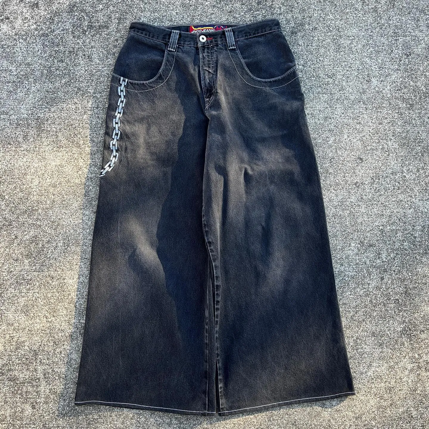 DHgate.com:JNCO Jeans Embroidered Black Retro Baggy Hip Hop