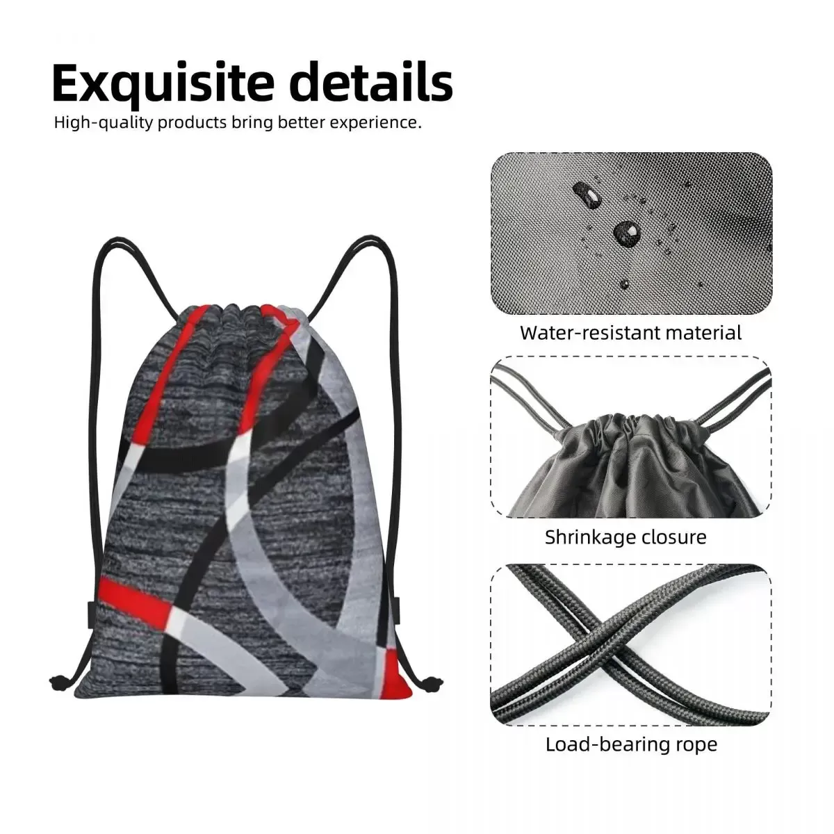 Gray Geometric Pattern Backpack with Drawstring Closure Shop for Green Convenience: Explore Our Upcycled Drawstring  main image 4