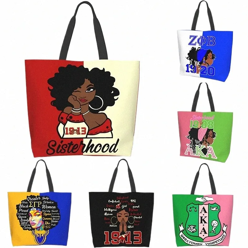Mulher preta Sorority Tote Bag Estética Vintage Designer Bolsas para Mulheres Shop Bags com Travel Grocery Shop f25A #