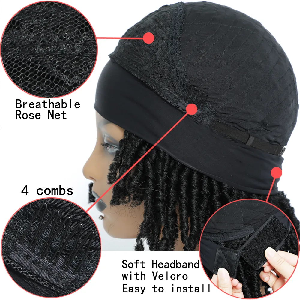 Stirnband Synthetic Hair Perücke Häkelhaarblätter Perücken Voller Dreadlocks Twist Perücke für schwarze Frau geflochten