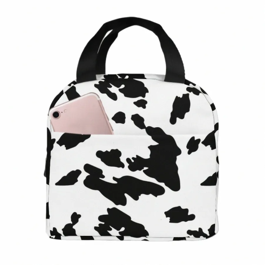 Modèle de peau de vache Sac à lunch isolé Boîte à lunch Ctainers pour femmes Hommes Boutique Bureau École Pique-nique D7TJ #