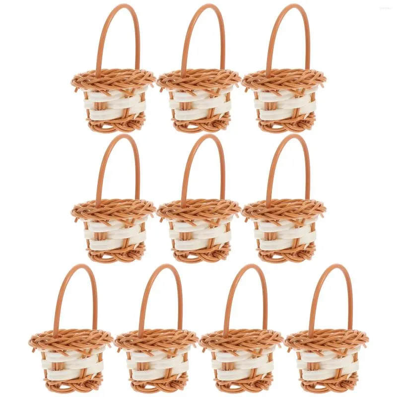 Ensembles de vaisselle 10 PCS Panier de fleurs portables Small Rottan Woven Mini Paniers-cadeaux à la main Storage ménage