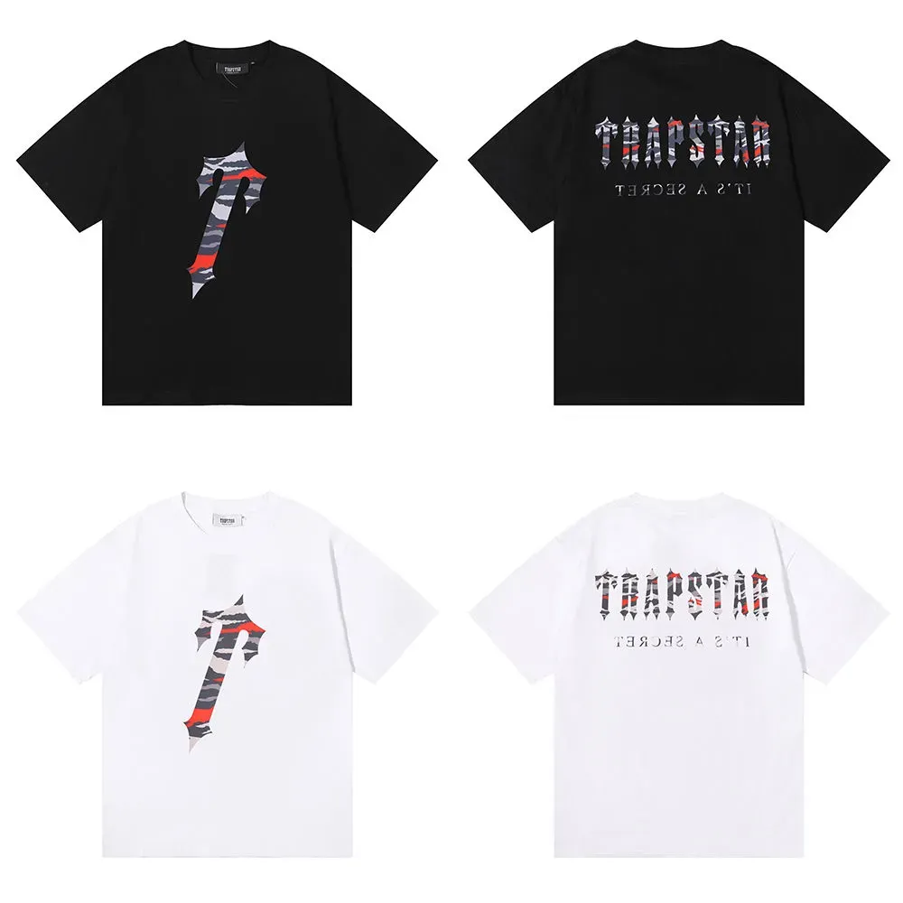 Tasarımcı T Shirt Rapstar London Kırmızı Kamuflaj Mektup Baskı Saf Pamuk Çift İplik Kısa Kollu Tees Erkek ve Kadın Sokağı Moda T-Shirt Üst Giysileri