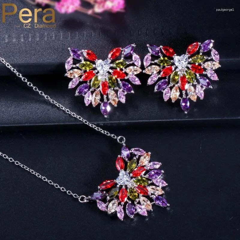 Necklace Earrings Set Pera Fashion CZ Big Dragonfly For Women Multi Color Cubic Zirconia And Engagement Party Gift J217