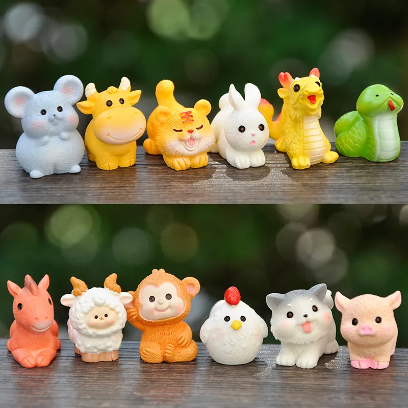 12 stks/set De Twaalf Chinese Sterrenbeelden Pop Beeldje 3D Miniatuur Micro Landschap Thuis Tafeldecoratie Auto Ornament