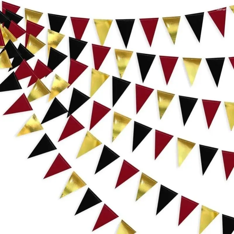 Party Decoration Red Black Gold Graduation Decorations Hanging Paper Triangle Banner Bunting Flag Garland för födelsedagsbröllopskasino