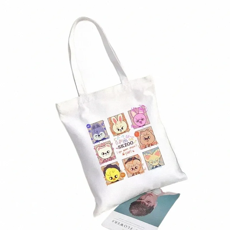 Leuke Tote Bag Stray Kids SKZOO Kpop Linnen Stof Schouder Shopper Tassen voor Vrouwen Eco Opvouwbare Herbruikbare Winkeltassen Nieuwe Stijl O6Kz #