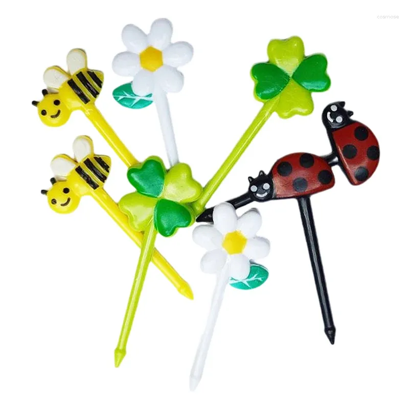 Forks 8pcs Cartoon Bees Obstgabel Tier Süßes Snack Dessert Mini Kids Kuchen Zahnstocher Bento Lunch Accessoires Party Dekoration