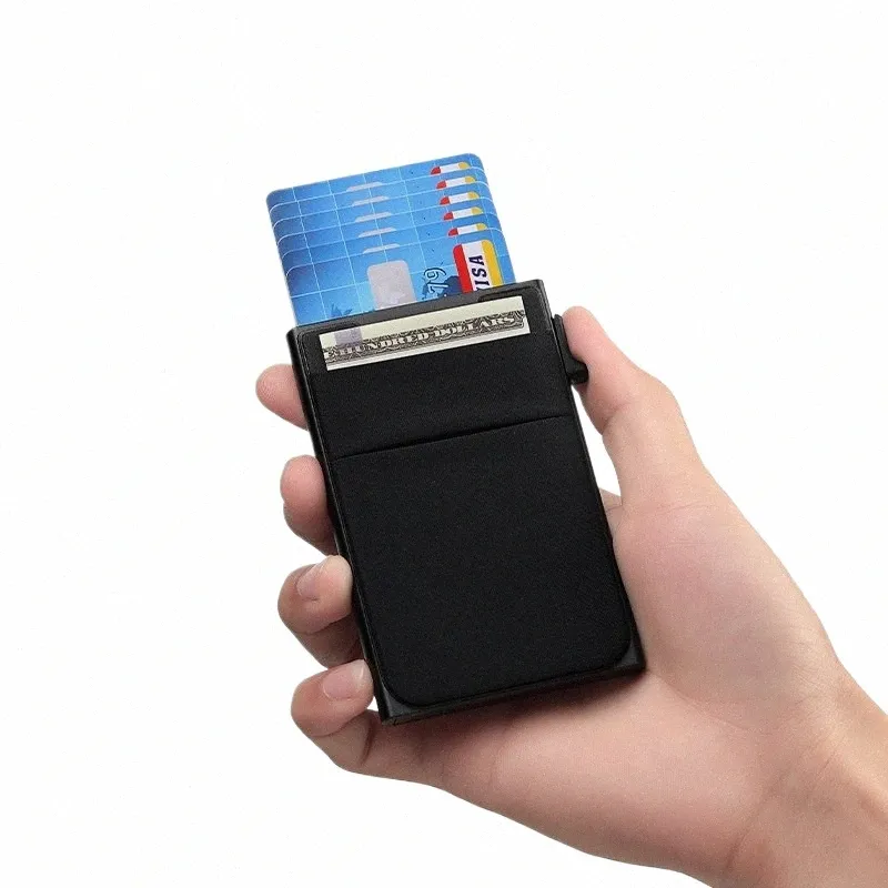 Portfel karty karty kredytowej RFID Blokowanie Lycra Auto Pop up Card Card A0rn#