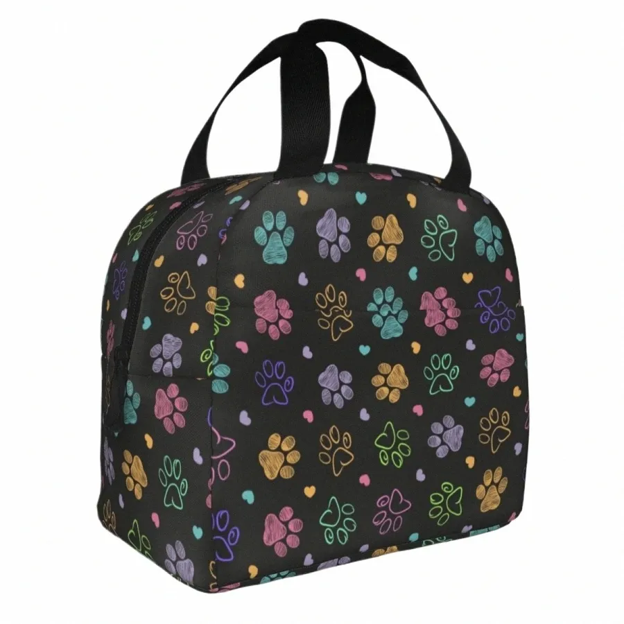 Coloré Doodle Paw Print Sac à lunch isolé Sac isotherme Repas Ctainer Chien Chat Fourre-tout étanche Boîte à lunch Sacs de stockage des aliments L8GL #