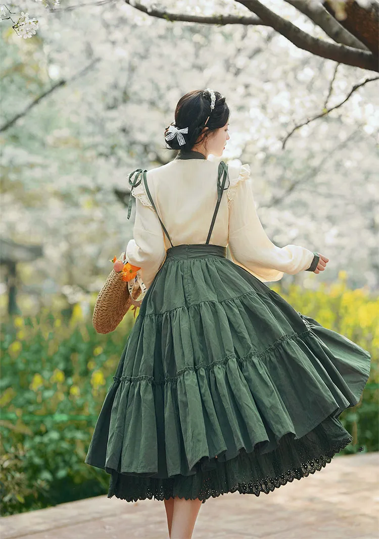 2024Chinese Lolita Style Midi Suspender Skirt, Cute High 2024Chinese Lolita Style Midi Suspender Skirt, Cute High