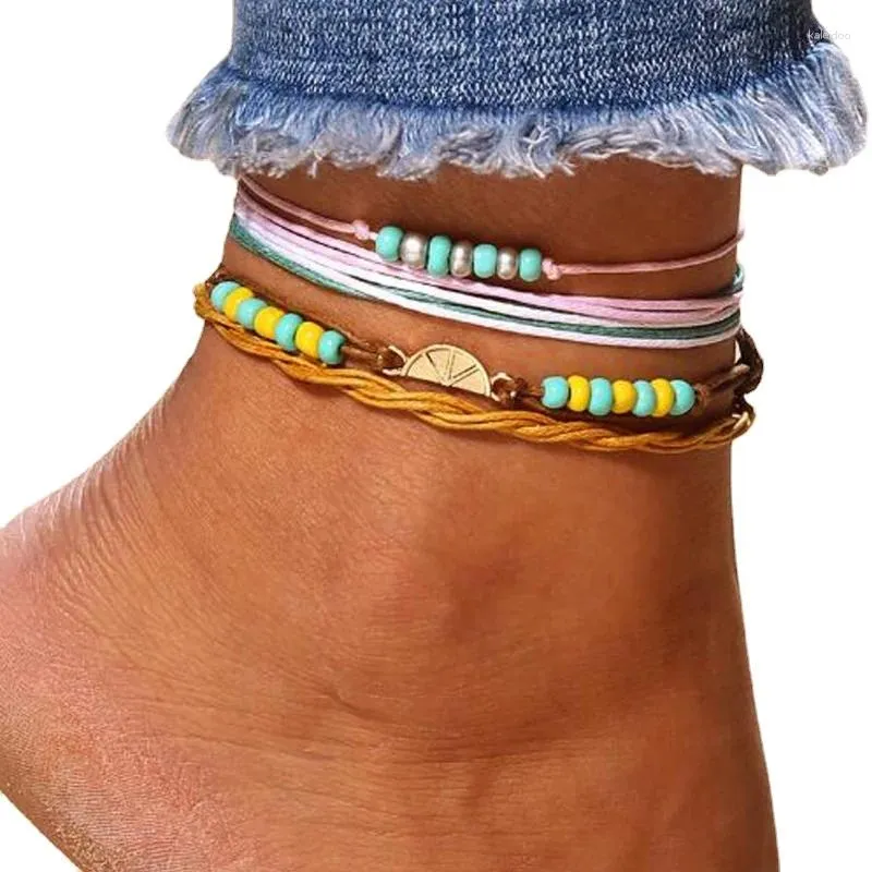 Bracelets de cheville corde colorée à la main perlée poisson sandales pieds nus chaîne de pied réglable bijoux bohème pour femmes hommes