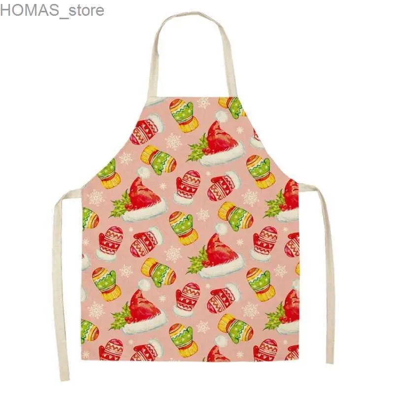 Aprons Christmas Pattern Linen Hand Wipe Waist Apron Home Festival Decoration Kitchen Cleaning Tools Catering Work Clothes Y240401