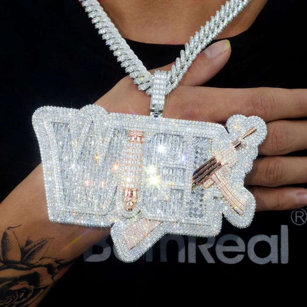 Nr 1 Fabriek Vvs Moissanite Diamanten Hanger Ketting Iced Out Hip Hop Brief Naam Hanger Ketting voor Mannen Custom Fijne sieraden