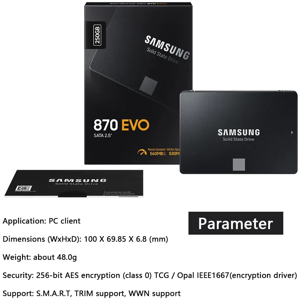 SAMSUNG 870 EVO internal ssd drive - 250GB to 4TB, SATA3 SAMSUNG 870 EVO internal ssd drive - 250GB to 4TB, SATA3