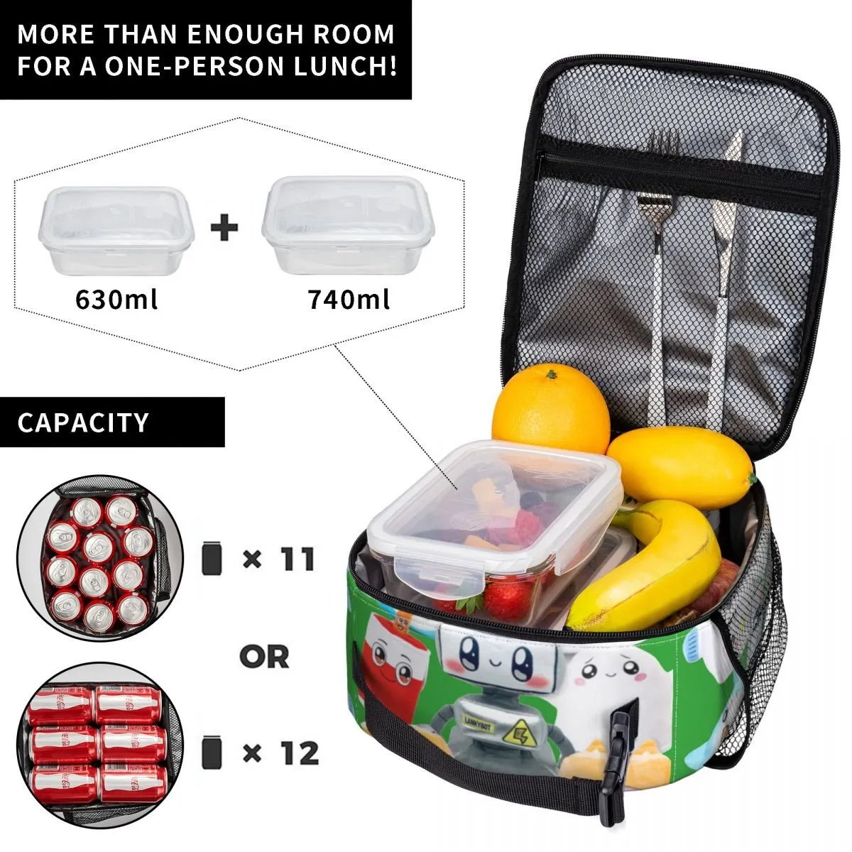 DHgate Funny Lunch Bags for Kids Insulated Lunch Boxes with Thermal Bag High Capacity Tote Lunch Box Food Bag for School Work Picnic Bags Luggage Accessories
