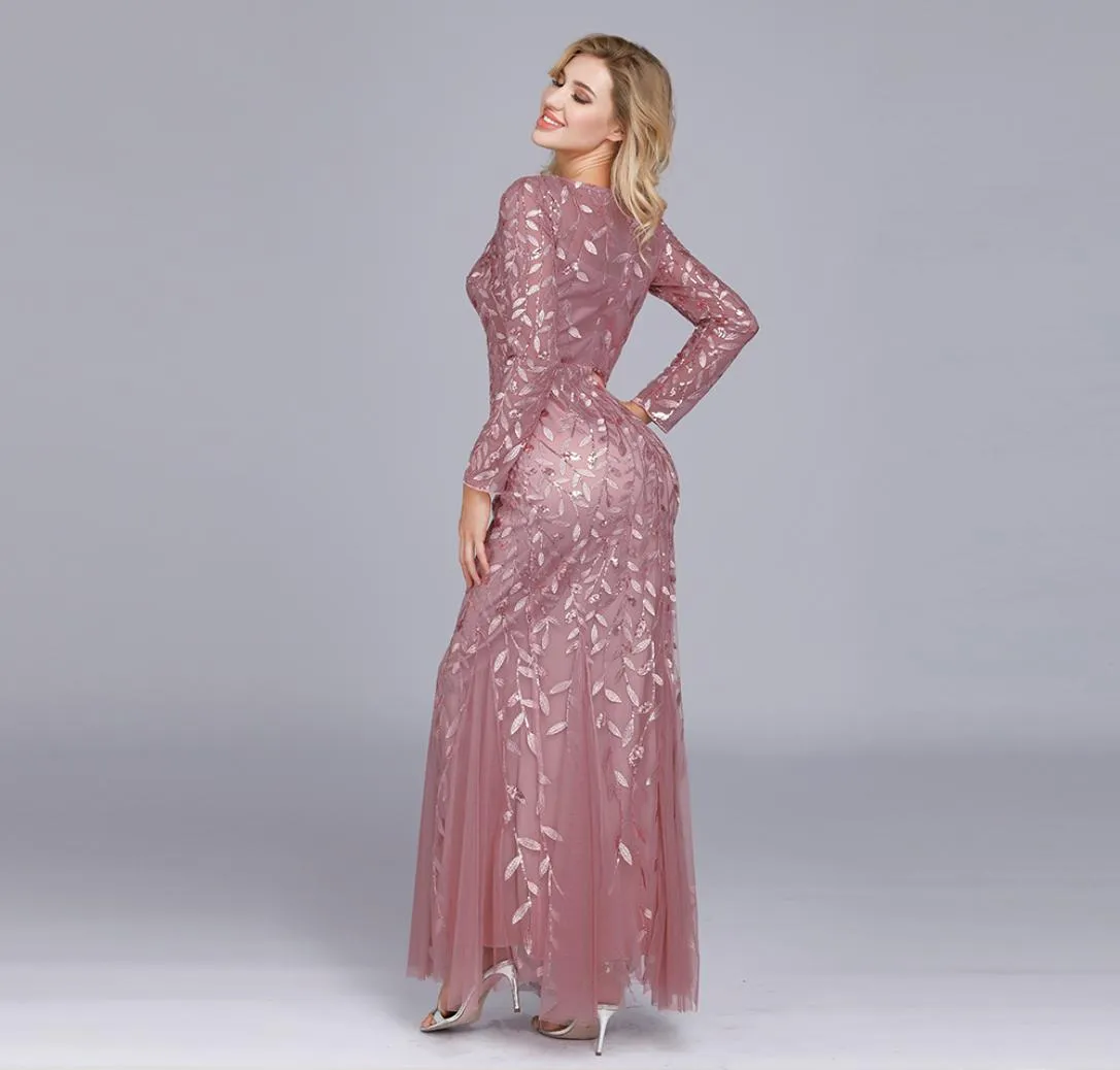 Robes de soirée grande taille sirène col rond manches longues dentelle Appliques Tulle longue Robe de soirée Robe de soirée élégante Robe formelle 7022958