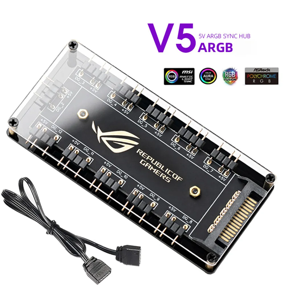 Hub Contrôleur ARGB RGB LED 1 à 11 Ports Avec Alimentation SATA/IDE - Pour PC Gamer