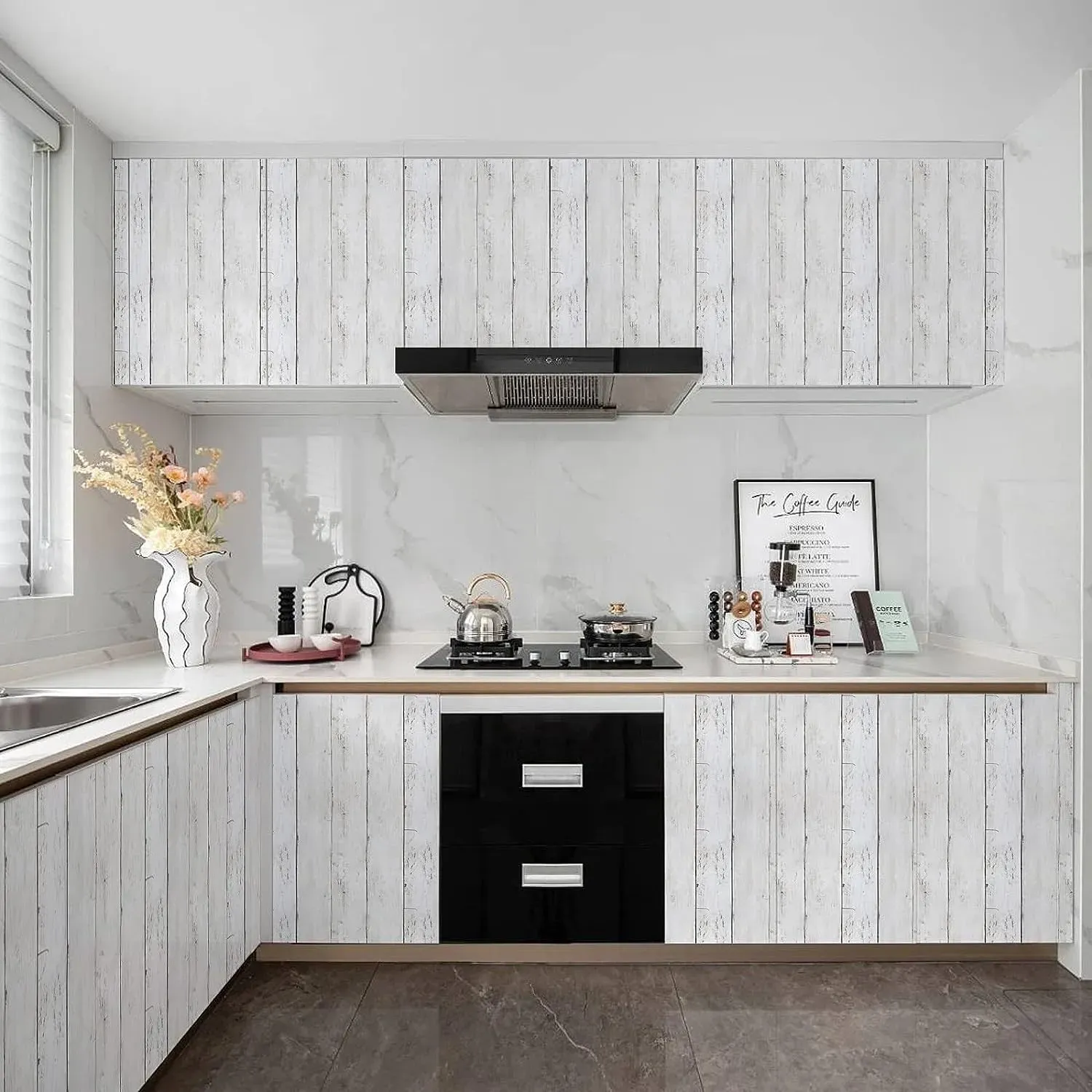 Klassisches weißes graues Holzpapier selbstklebender abnehmbares Holzschale und Stick Tapete Dekorative Stock für Wohnzimmerdekoration