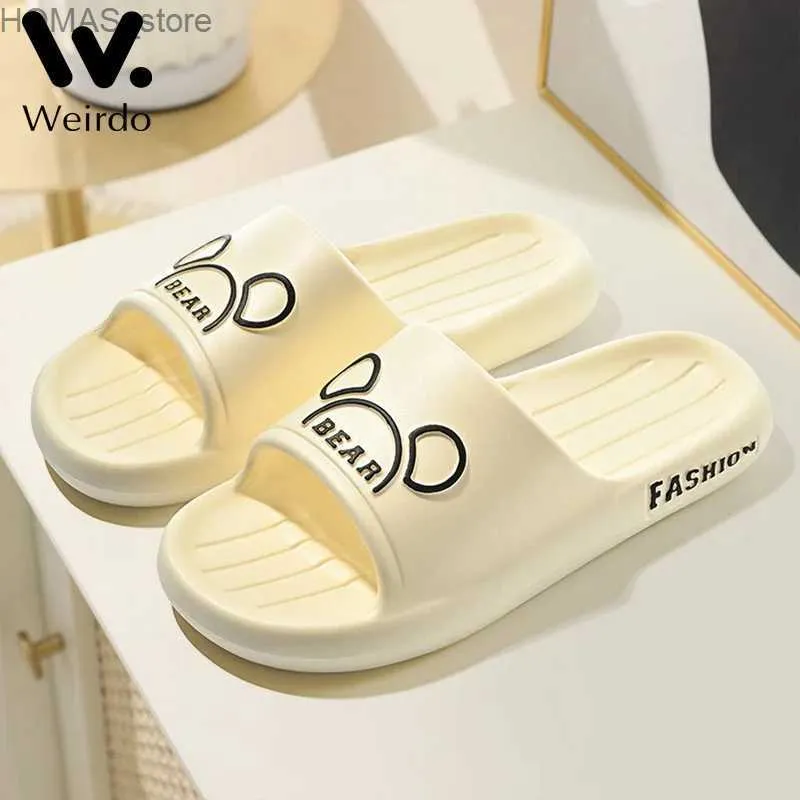 home shoes Cute Bear Sandals Women Thick Platform Slippers Men Soft Sole Non-Slip Home Floor Slides Woman Summer Flip Flops Beach Shoes Y240401