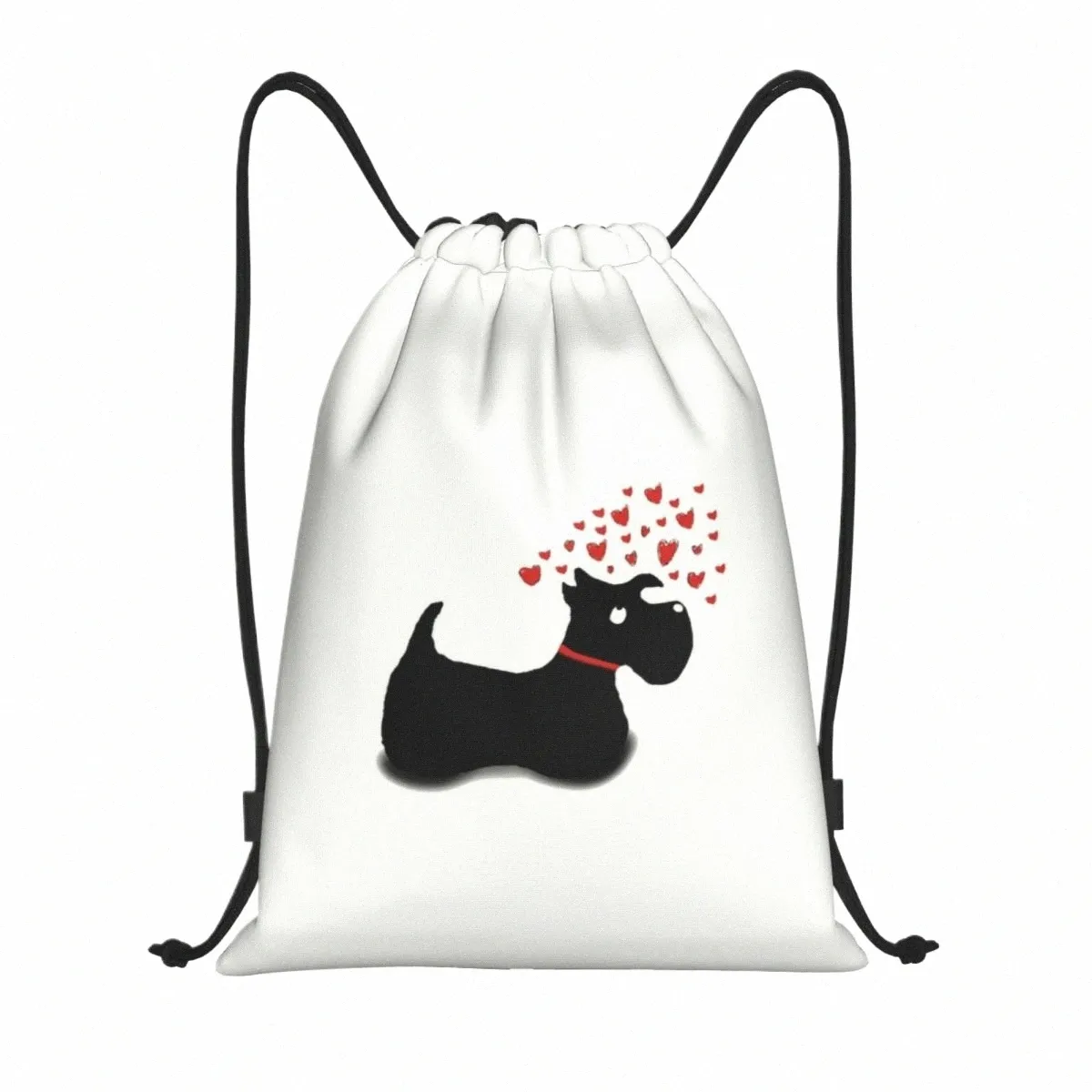 scottie Dog Love Hearts Drawstring Backpack Sports Gym Bag for Women Men Cute Scottish Terrier Training Sackpack c4Kf#