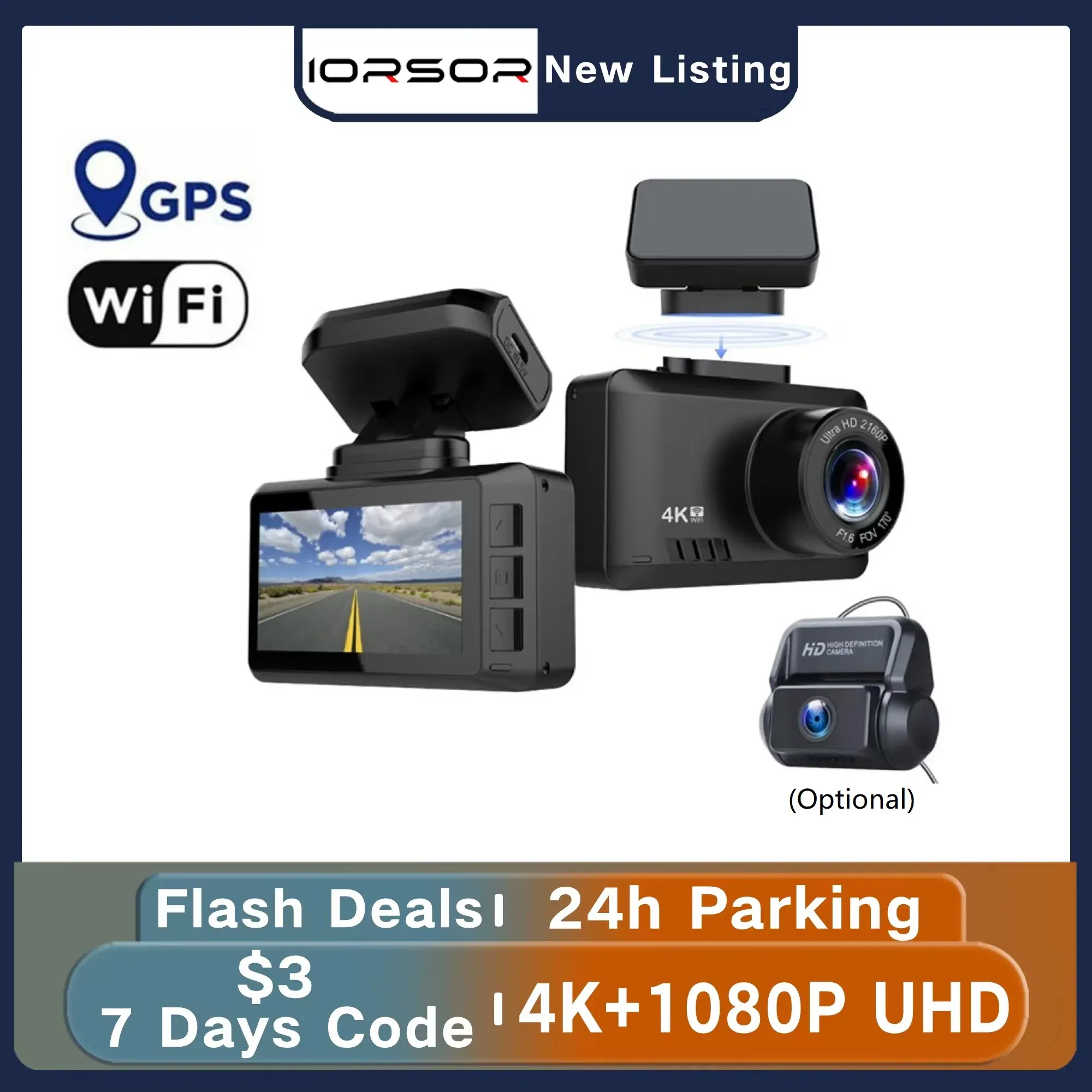 DASHCAM 4K GPS WiFi 24 timmar Parkeringsmonitor Dash Cam för bilkamera Mini DVR Para Coche Front och bakre Dual DVRS Video Registrator