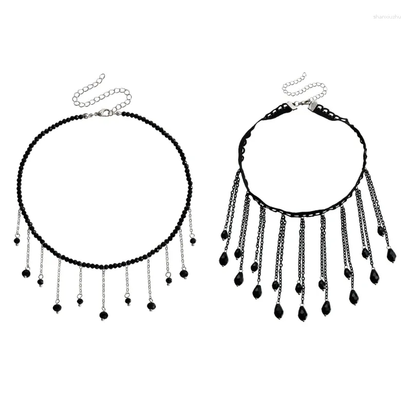 Chaines Black Long Pilk Colcaine Fashionable Water Drop Formes Pendant Collier Accessoire pour diverses occasions