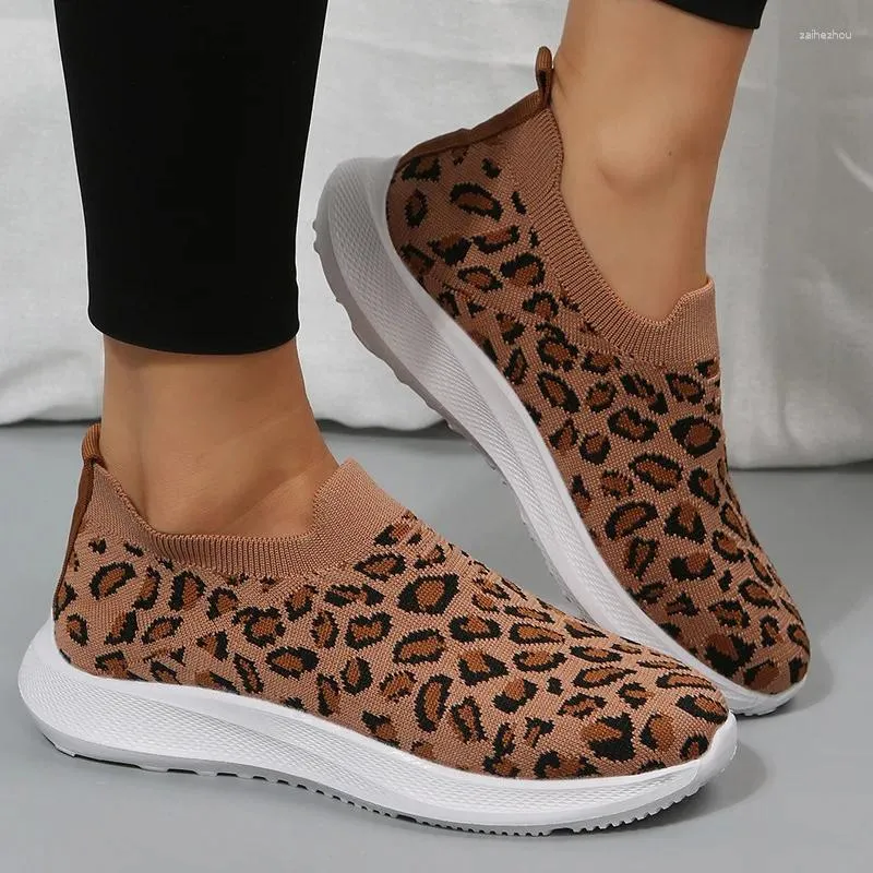 Scarpe Casual Moda Donna Sport Estate Mesh Leopard Tinta unita Donna Scarpe vulcanizzate Traspiranti Appartamenti Cerniera Sneakers femminili