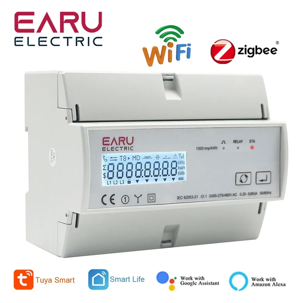 Tuya wifi Zigbee ثلاث مراحل طاقة ثنائية الاتجاه kwh kwh moniter support wattmeter modbus rtu 3*85/190v أو 230/400vac