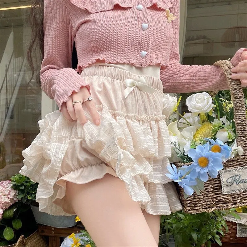2024DEEPTOWN Kawaii Ruffle Skirt for Women, Cute Lolita High