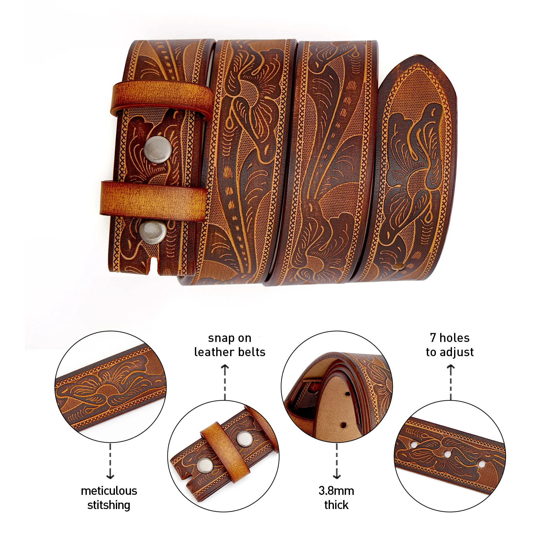 Leather Belt Without Buckle Two Layer Embossed Split Leather  display picture 2