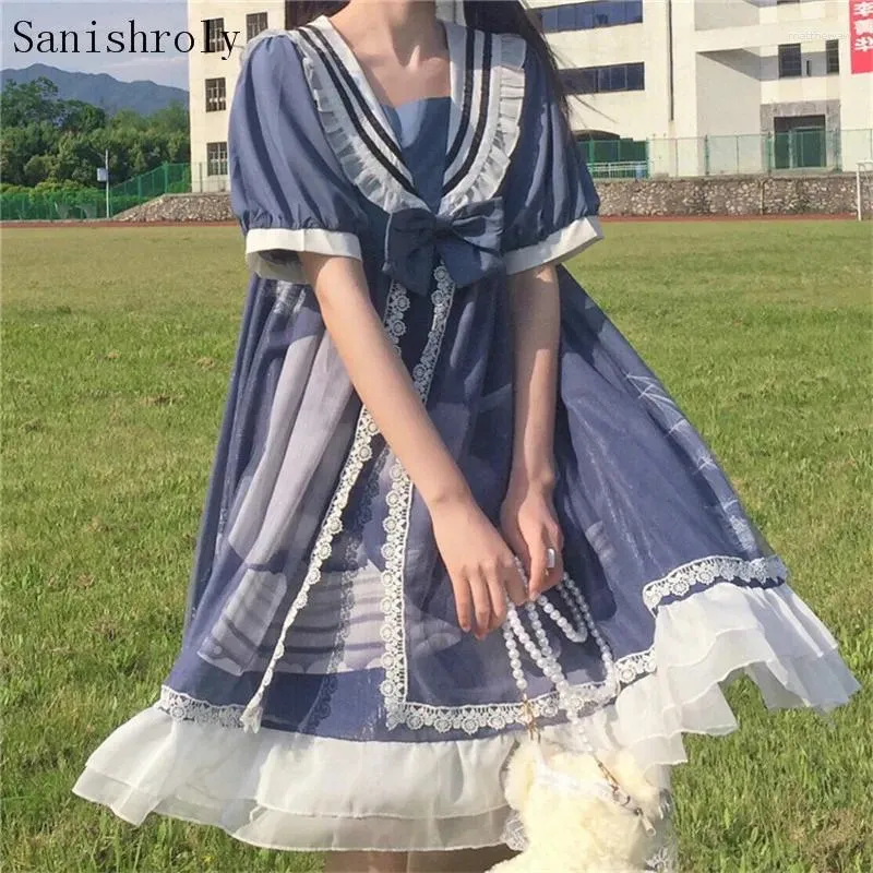فساتين غير رسمية 2024 النساء اليابانية القوطية لوليتا على غرار الدانتيل الدانتيل فستان القوس جنيات الكرة