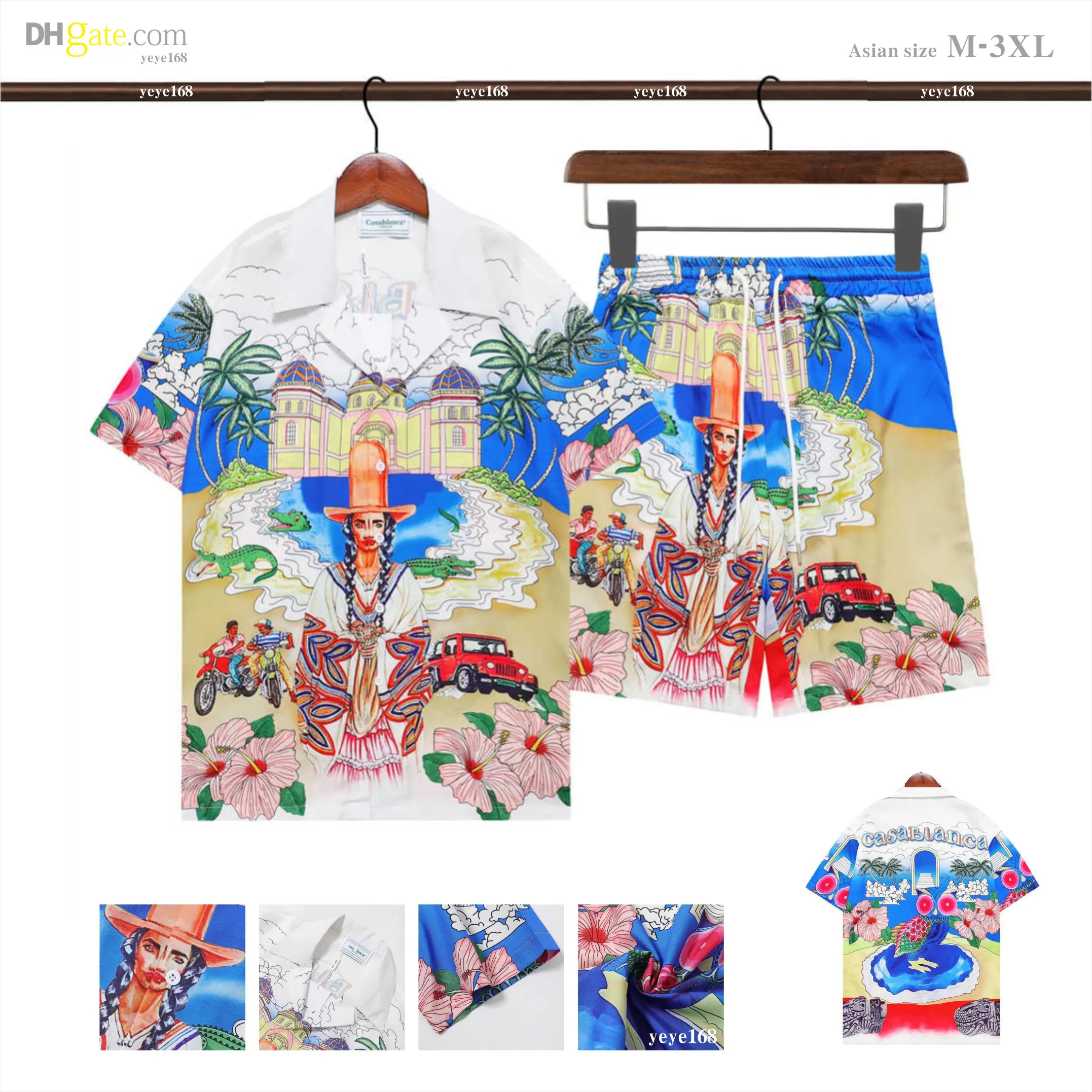 Mens klänningskjorta designer skjorta set hawaiian skjorta strandgudinna mönster is silkskjorta kort ärm två stycken set casual designer kort skjorta m-3xl yyg