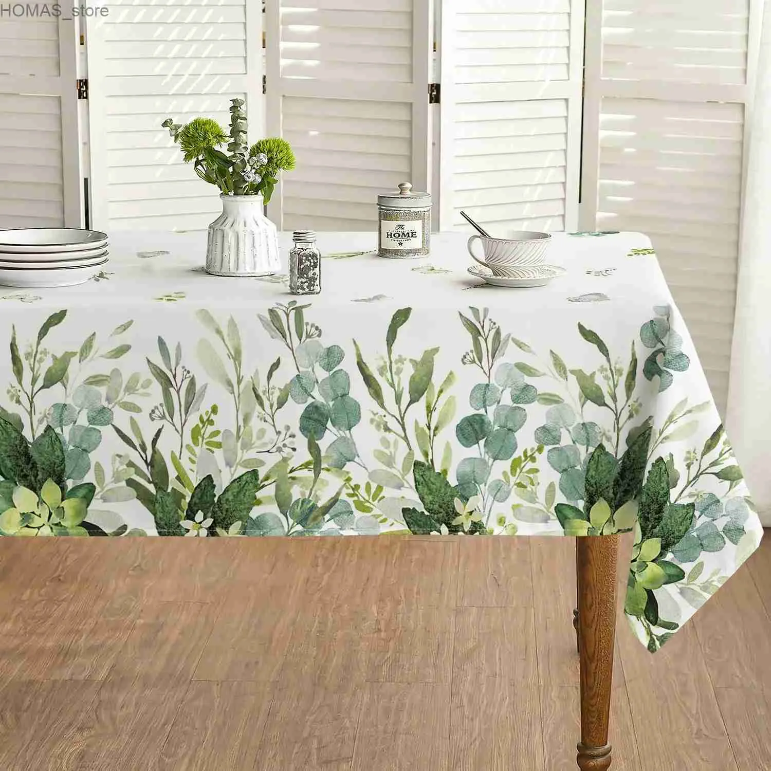 Tableau de nappe Eucalyptus Nappeur étanche floral Décorations de fête de fête Rectangle Couverture de table pour la fête Picnic Dinner Decor Y240401