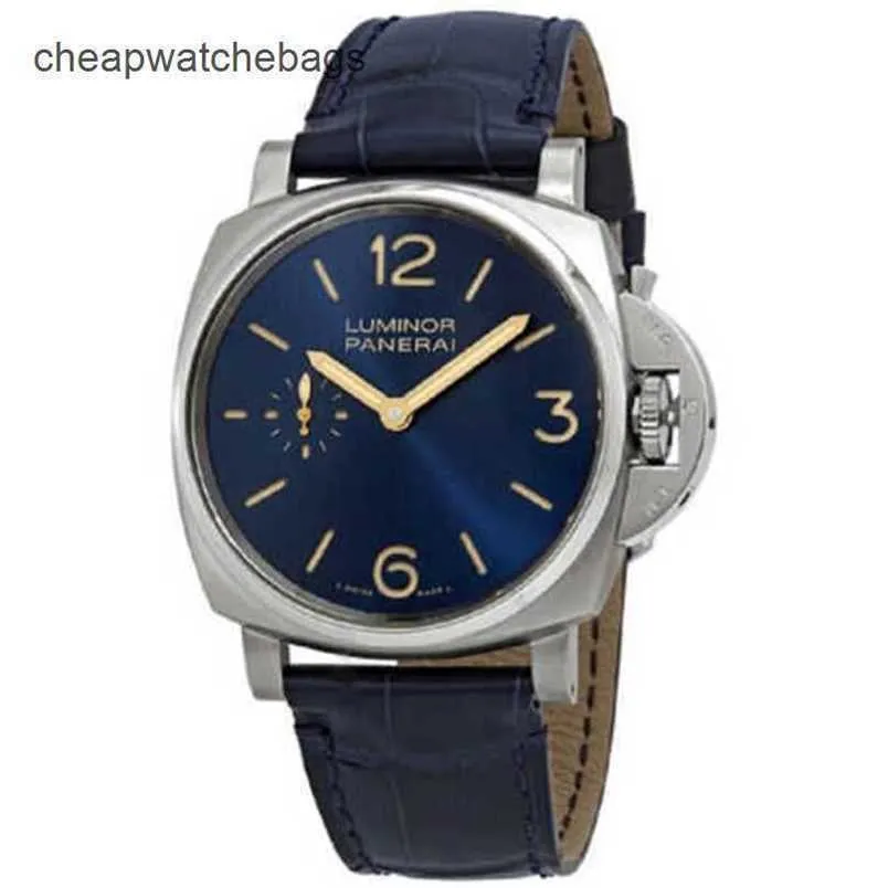 Paneraiss Luxury Wristwatches Submersible Watches Swiss Technology Mechanical Luminor på grund av PAM00728 Blue New Mens Watch 42mm Box Papers