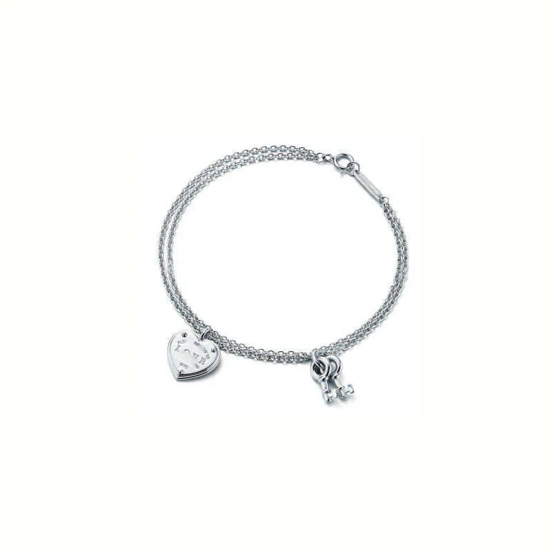 Original varumärke mode nisch tff 925 silverpläterad rosguld hjärtformad nyckel dubbelskikt Armeletiffay Love Sweet Style Armband med logotyp