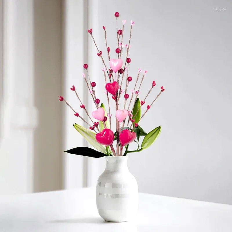 Fleurs décoratives pour la saint-valentin, simulation de branche de fleur en forme de cœur, pour la maison, le jardin, Arrangement DIY, accessoires de photographie, décorations de Vase