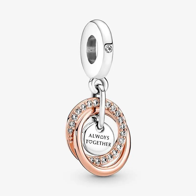 Семейный подвесной шарм Always Encircled Pandoras из стерлингового серебра 925 пробы, роскошный набор подвесок, изготовление браслетов, подвески из розового золота, дизайнерское ожерелье, кулон, оригинальная коробка