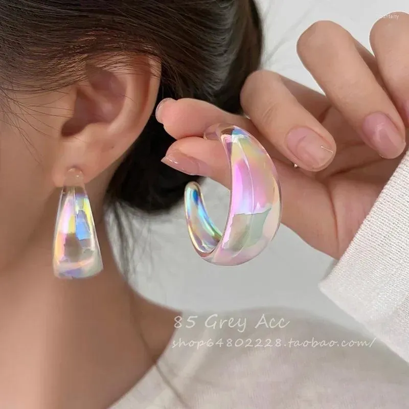 Boucles d'oreilles créoles colorées en forme de C pour femmes, bijoux uniques en acrylique, mode Denim, pendentif exagéré, cadeau, 2024