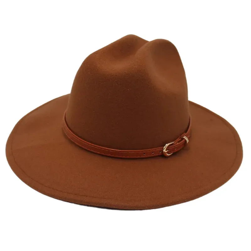 thumbnail image 2 of Western Cowboy Hat For Men & Women - Wide Brim Felt Fedora With Adjustable Strap, Classic Flat Top 2 of 13