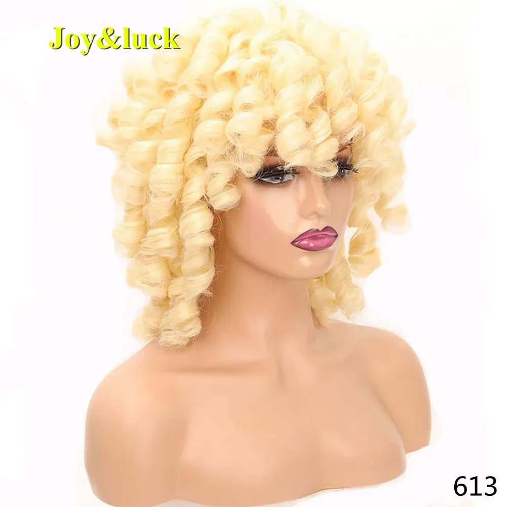 Peruker syntetiska kort 613 blondin lockiga med lugg peruk för kvinnor cosplay full maskin kvinnlig naturliga hår peruker