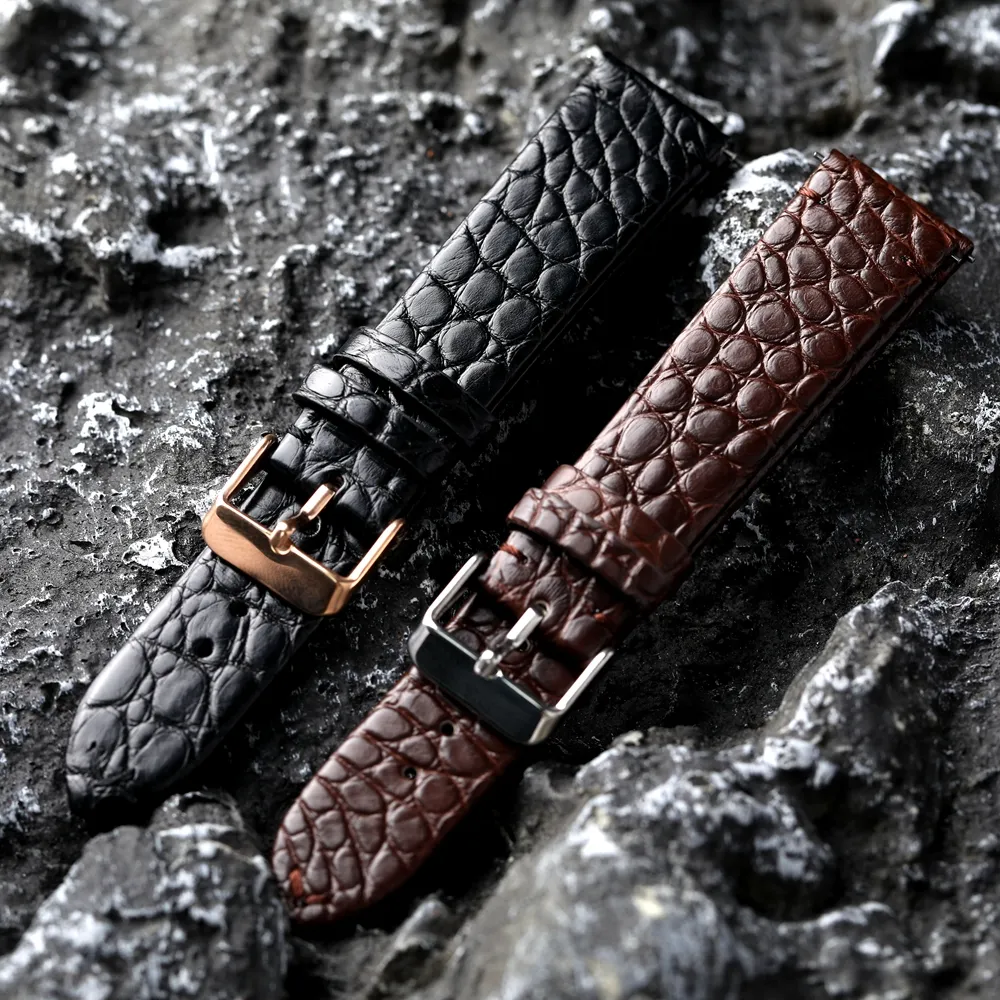 Handgjorda ultratunna läderklockband 18 19 20 21 22mm Snabbfrisläppande Crocodile Leather Garden Grain Vintage Men Armband