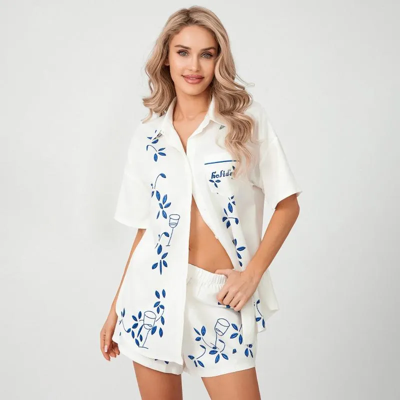 Kobiety do snu kwiatowy druk Summer Pajama Zestaw mody 2 -części