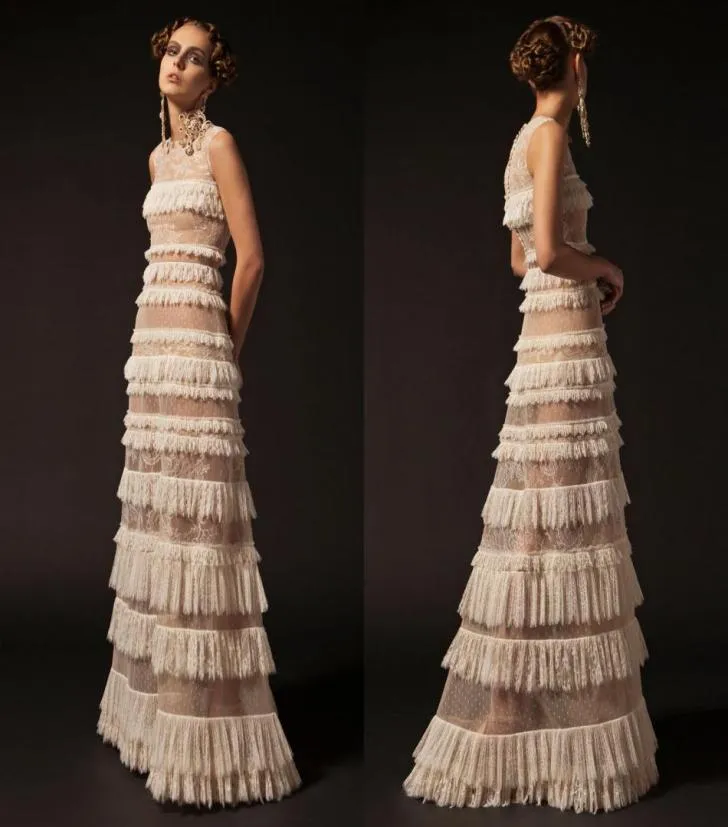 Krikor Jabotian 2019 Abiti da ballo in pizzo avorio Gioiello Collo A Line Abito da festa formale sexy Torta Tutu Ruffles Abiti da sera spettacolo4931651