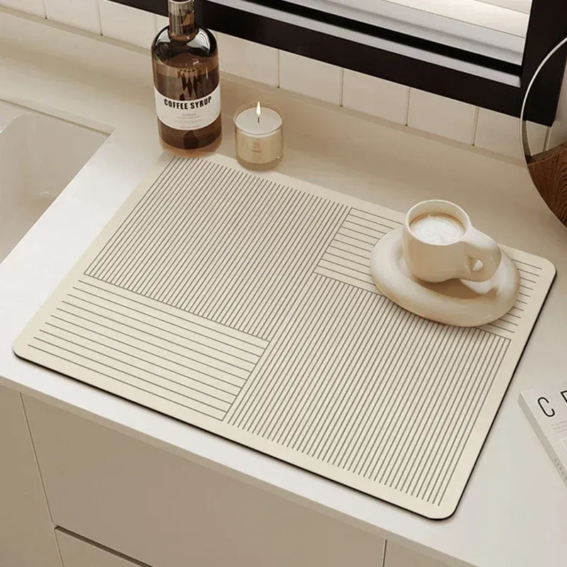 LUX HOME & BODY Stenen Badmat | Stenen droogmat voor aanrecht - Diatomiet Steen Badmat Grote Antislip Super Absorberende Diatomeeënaarde Bad Mat voor Badkamer Keuken - Wit (23,6 x 15,3