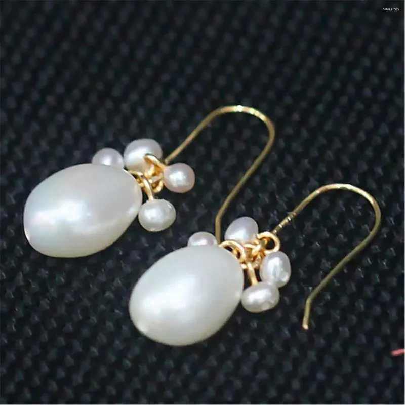 Orecchini pendenti 10-11mm Orecchino di perla barocca bianca 18k Gancio per orecchio Gancio unisex Art Lampadario Stud Donne Cerchio da sposa Ufficio Cristallo