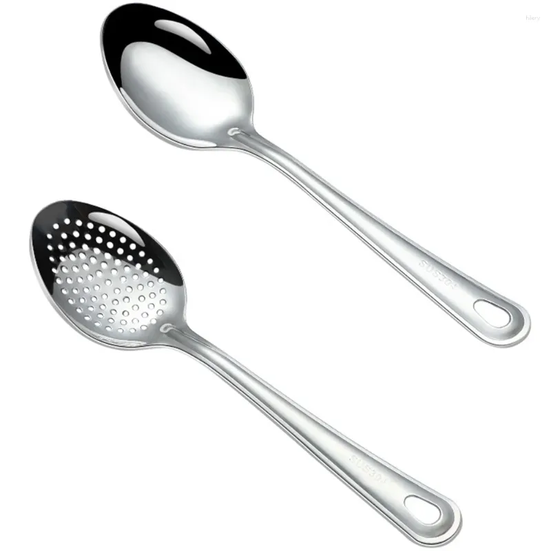 Cucchiai 2 pezzi Cucchiaio da portata in acciaio inossidabile scanalato per utensili da cucina ergonomici portatili